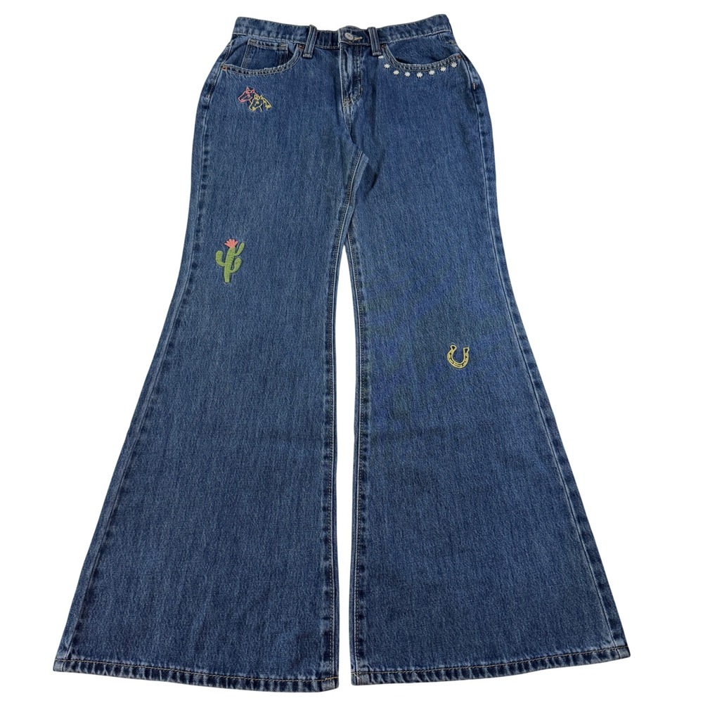 Y2K Old Navy High Rise Baggy Flare Jeans Embroidered Western Women's 14 Cowgirl